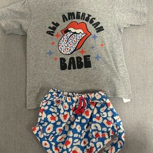 Gray Graphic Tee and Colorful Shorts Set